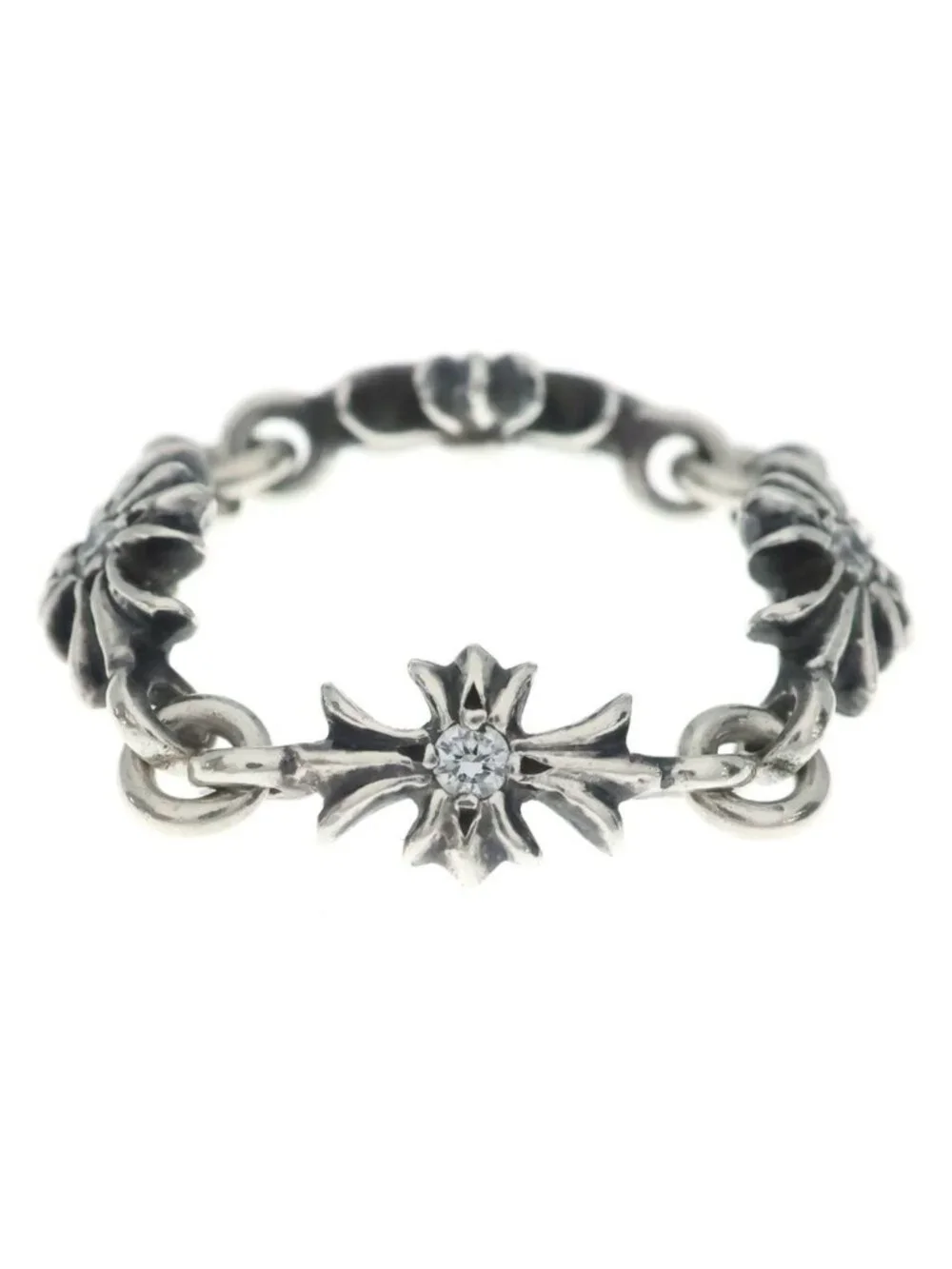 Chrome Hearts Tny CH Pls Dia Tiny CH Plus Diamond Ring Silver